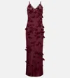 Coperni Red Sleeveless Midi Dress With V Neck And Butterfly Embellishments In Tech Fabric Woman In Burgundy