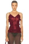 Coperni Embellished Sleeve Lace Trim Top In Red