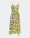 Coperni Floral Print Wrap Dress With Tie Waist In Print-yellow