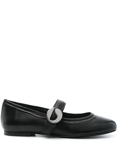 Coperni Calf Leather Ballerinas In Black With Logo-buckle Fastening