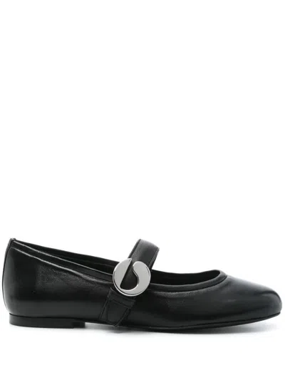 Coperni Calf Leather Ballerinas In Black With Logo-buckle Fastening