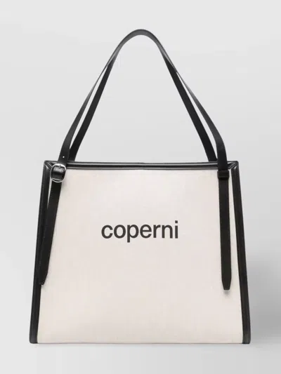 Coperni Branded Canvas Belt Tote Bag In Beige