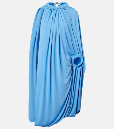 Coperni Caped Draped Smocked Midi Dress In Blue