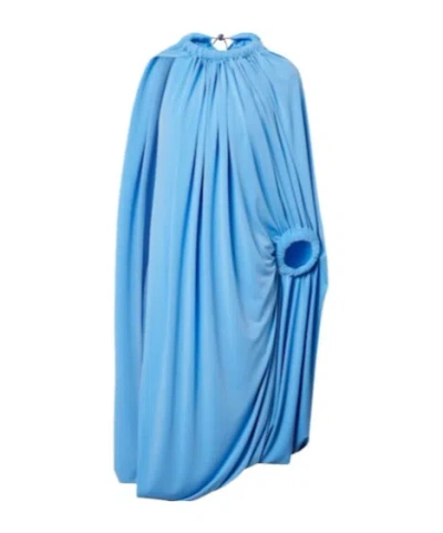 Coperni Caped Draped Smocked Midi Dress In Blue