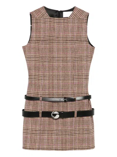 Coperni Checked Dress With Belt In Brown