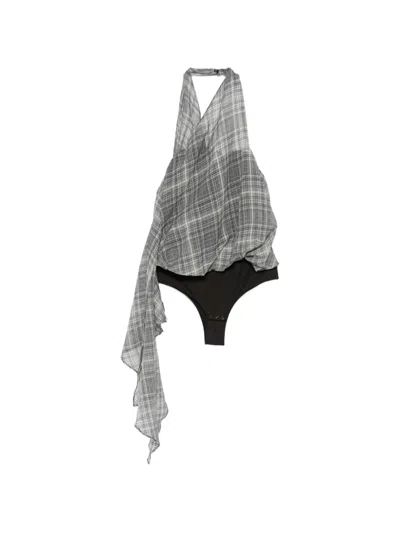 Coperni Check-pattern Halterneck Top In Gray