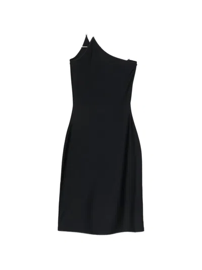 Coperni C-logo One-shoulder Midi Dress In Black