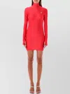 Coperni Mock-neck Long-sleeve Fitted Mini Dress In Red