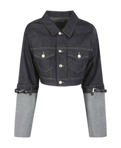 Coperni Contrast-sleeve Cropped Denim Jacket In Blue