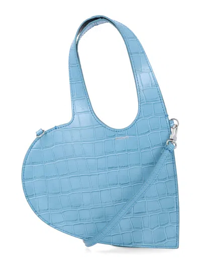 Coperni Baby Heart Croc-embossed Leather Shoulder Bag In Blue