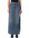 Coperni Midi Denim Skirt With Side Slit In Blue