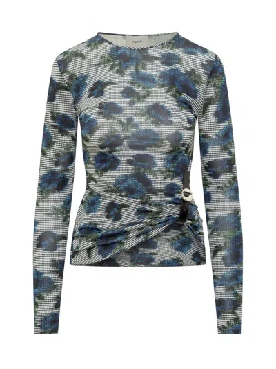 Coperni Top With Floral Print And Side Buckle In Multi