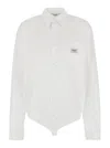 Coperni White Bodysuit With Classic Collar And Logo Patch On The Front In White