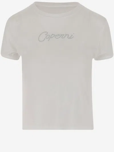 Coperni Cotton T-shirt With Rhinestone Logo In White