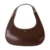 Coperni Crescent-shaped Calfskin Handbag With Embossed Logo In Brown