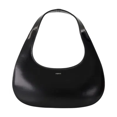 Coperni Crescent-shaped Calfskin Shoulder Bag With Embossed Logo In Black