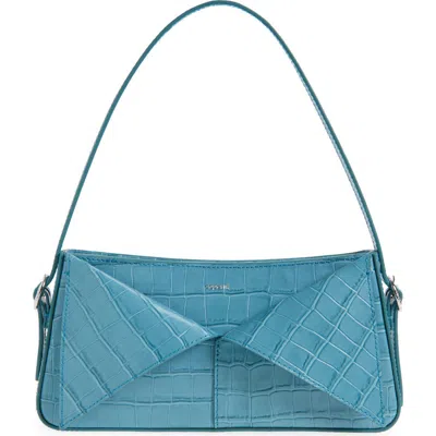 Coperni Croc Embossed Leather Baguette Bag In Blue