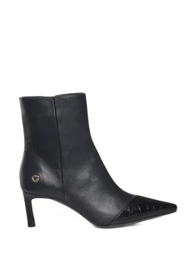 Coperni Croc-effect Pointed-toe Boots In Black