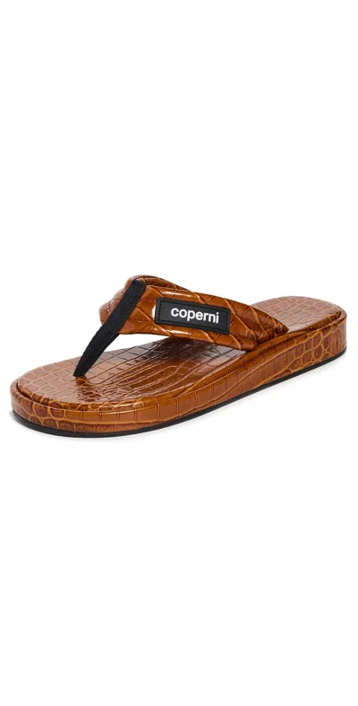 Coperni Croco Branded Flip Flops Brown Camel
