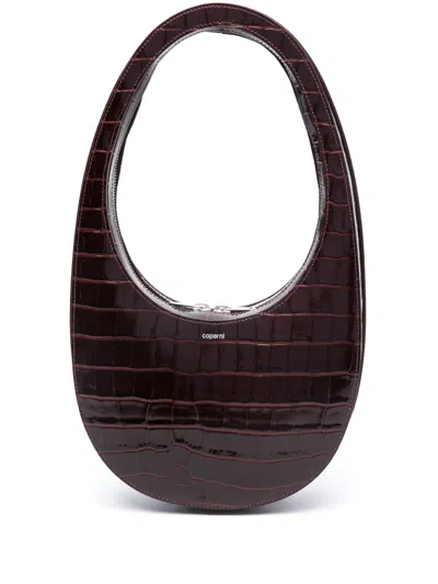 Coperni Croco Swipe Leather Shoulder Bag In Brown
