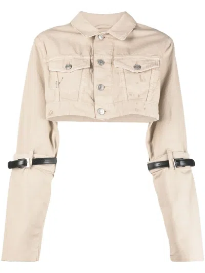 Coperni Cropped Denim Jacket In Beige