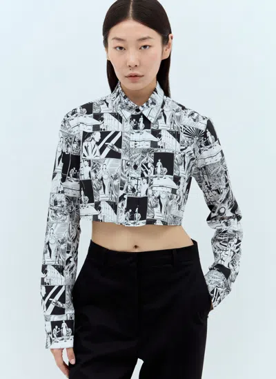 Coperni Comic Strip-print Cropped Cotton Shirt In Black