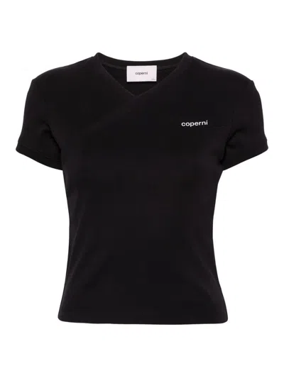Coperni Cross Neck T-shirt In Black