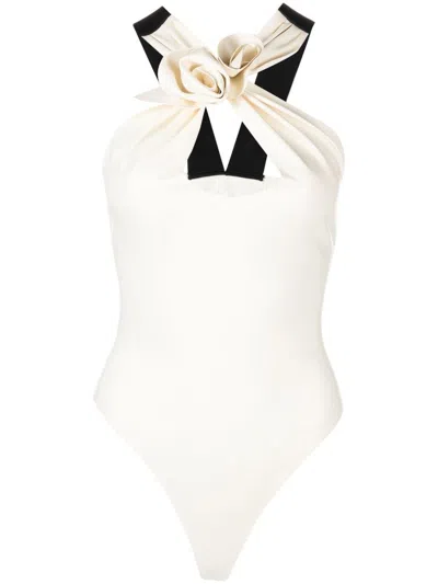 Coperni Crossover Floral Latex Bodysuit In White