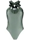 Coperni Crossover Flower-detail Bodysuit In 绿色