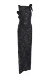 Coperni Black Crystal-embellished Asymmetric Flower Maxi Dress In Black