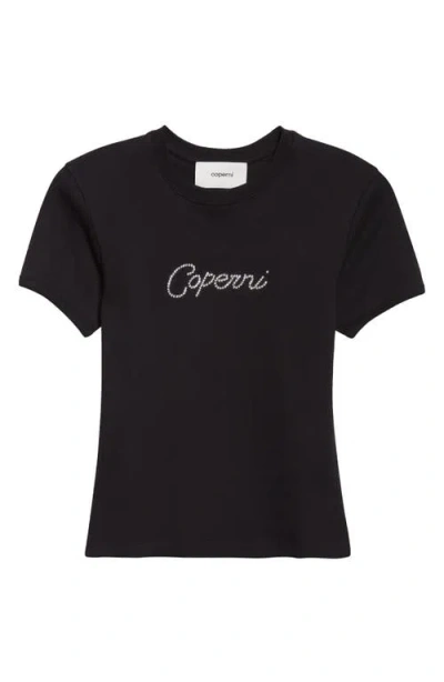 Coperni Crystal Logo Organic Cotton Baby Tee In Black