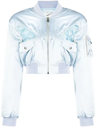Coperni Cut-out Cropped Bomber Jacket In Blue