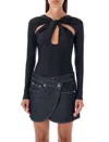 Coperni Black Long-sleeve Top With Twisted Cut-out Detail In Viscose Woman