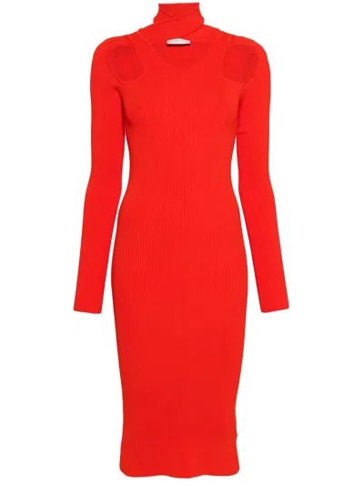 Coperni Cut-out Ribbed-knit Dress In Red