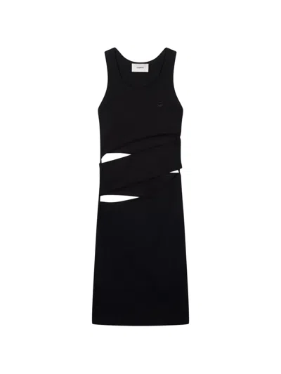 Coperni Sleeveless Spiral Cut Out Knee Length Dress In Black
