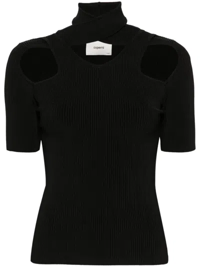 Coperni Cut-out Ribbed-knit T-shirt In Black