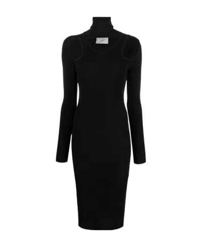Coperni Knee-length Cut-out Knit Dress With Ribbed Texture In Black