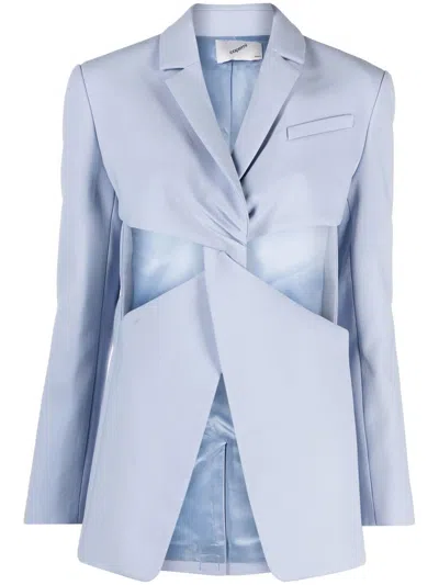Coperni Womens Pale Lavender Cut-out Padded-shoulder Stretch-woven Blazer In Light Blue