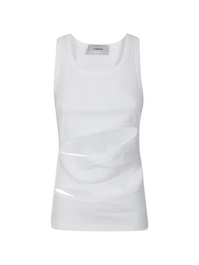Coperni White Spiral Asymmetrical Cut-out Cotton Tank Top