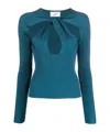 Coperni Fitted Long Sleeve Ribbed Twist Top In Blue