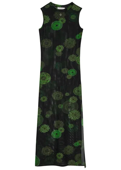 Coperni Cymatics Printed Stretch-mesh Maxi Dress In Black