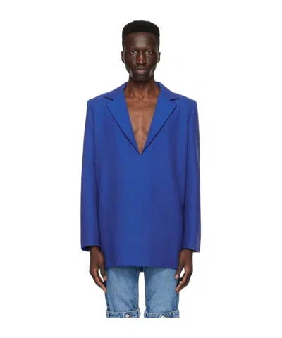 Coperni Deep V Long-sleeved Suit Coat In Blue