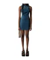 Coperni Denim Asymmetrical Flower Mini Dress In Blue