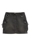 Coperni 'cargo Denim' Mini Skirt With Pockets And Elastic Waistband In Grey