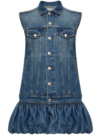 Coperni Bubble-hem Sleeveless Mini Denim Dress In Blue