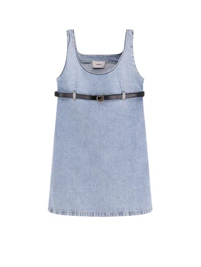 Coperni Belted Denim Mini Dress In Blue