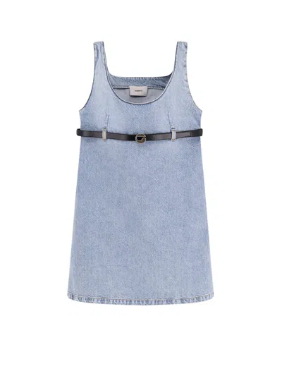 Coperni Denim Mini Dress With Belt In Blue