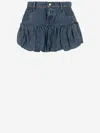 Coperni Blue Miniskirt With Logo Patch On The Rear And Gathered Hem In Denim Woman In Blue Vintage