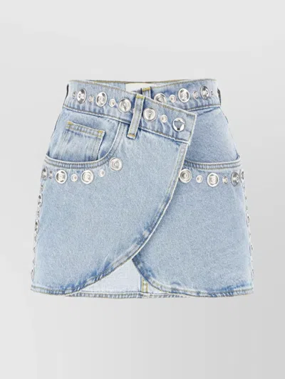 Coperni Denim Miniskirt With Studded Wrap Detail In Brown