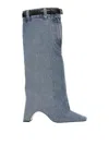 Coperni Bridge Buckled Leather-trimmed Denim Knee Boots In Light Blue